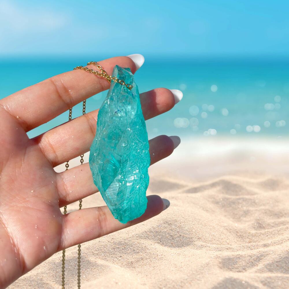 Glowing Neon Paraiba Tourmaline Caribbean Crystal Quartz Prosperity Necklace